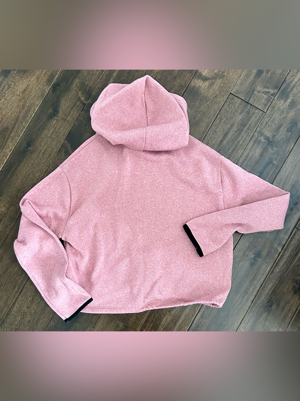 PINK Victoria’s Secret Pink Heathered Hoodie Pullover Black Trim Size Large - Picture 6 of 6